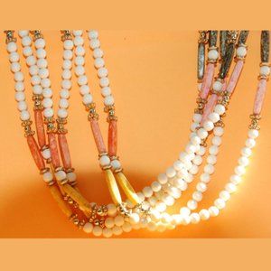 Vintage 30" 6-strand bead necklace - pastels